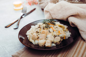 Scallop leek with basmati rice