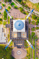Drone view of Masjid Sultan Salahuddin Abdul Aziz Shah or Blue Mosque in Shah alam ,Selangor, Kuala...