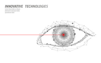 Laser vision correction 3D medical concept. Abstract human iris modern operation surgery technology low poly. Triangles polygonal rendering shape biometric identity vector illustration