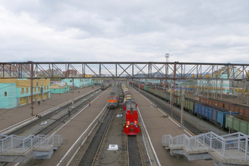 Trans Siberian railway track platform view and cloudy sky, Russia