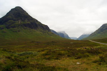 Glen Coe in Scotland with grey clouds
