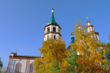Holy Cross Cathedral and blue sky day time in Irkutsk Russia