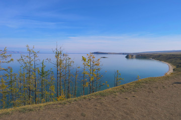 Beautiful view of Lake Baikal Olkhon Island in a sunny day, Irkutsk Russia