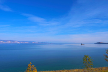 Beautiful view of Lake Baikal Olkhon Island in a sunny day, Irkutsk Russia