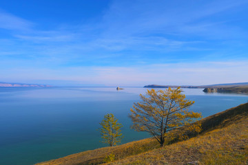 Beautiful view of Lake Baikal Olkhon Island in a sunny day, Irkutsk Russia