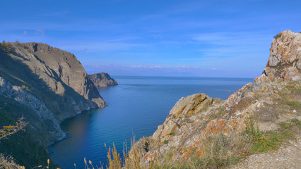 Fototapeta na wymiar Beautiful view of Lake Baikal Olkhon Island in a sunny day, Irkutsk Russia