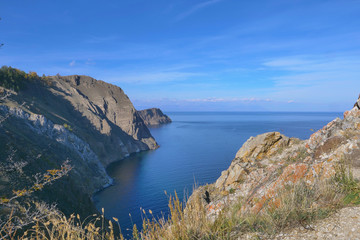 Fototapeta premium Beautiful view of Lake Baikal Olkhon Island in a sunny day, Irkutsk Russia