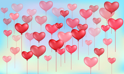 Heart balloons for Valentines Day on sky background.