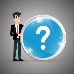 Question mark button with businessman