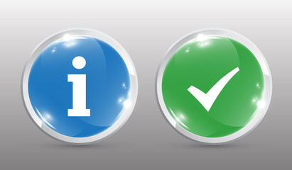 Check Mark and Information Sign with Glossy Rounded Buttons