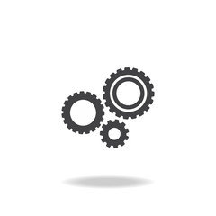 Gears icon isolated on white background. Combination of pinions with shadow.