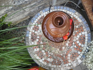 Close up of chocolate fountain on a children's birthday party. DIGITAL CAMERA