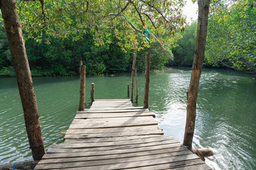 Small Pier Going out to the mangrove forest, looking at it and giving it peace and relaxation is a place to relax. And is a tourist attraction of Thailand