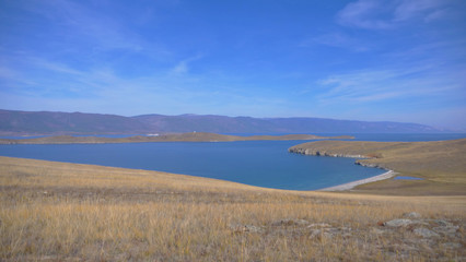 Beautiful view of Lake Baikal Olkhon Island in a sunny day, Irkutsk Russia.
