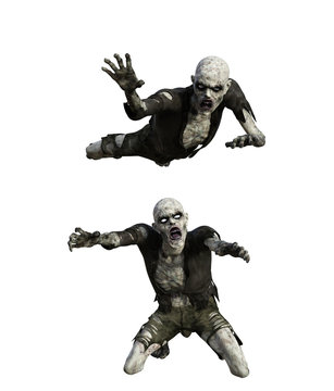 Scary zombie isolated on white background,3d rendering