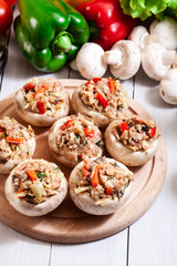 Champignon caps stuffed with minced meat