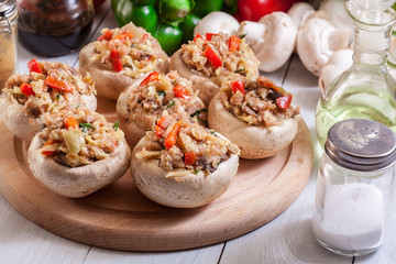 Champignon caps stuffed with minced meat
