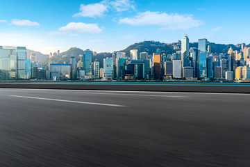 Air highway asphalt road and office building of commercial building in modern city