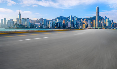 Air highway asphalt road and office building of commercial building in modern city