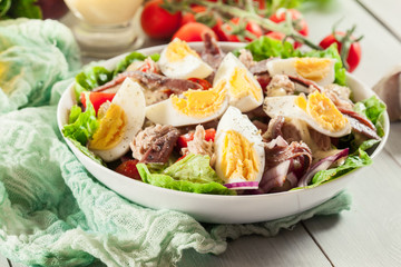 Nicoise Salad with tuna, anchovy, eggs and tomatoes