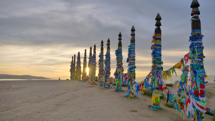 Serge posts on Olkhon Island Shaman Rock, Baikal sunset landscape view