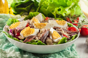 Nicoise Salad with tuna, anchovy, eggs and tomatoes