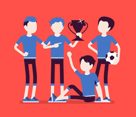 Junior football, soccer players team winner