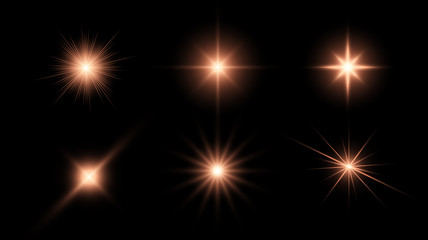 Glowing stars, light effects graphic elements, sparkles vector illustration