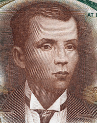 Andres Bonifacio portrait on Philippine 5 peso (1969) close up. Philippines revolutionary leader,...