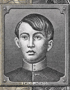 Emilio Jacinto portrait on Philippines 20 peso (1949) close up. Filipino General during the Philippine Revolution.