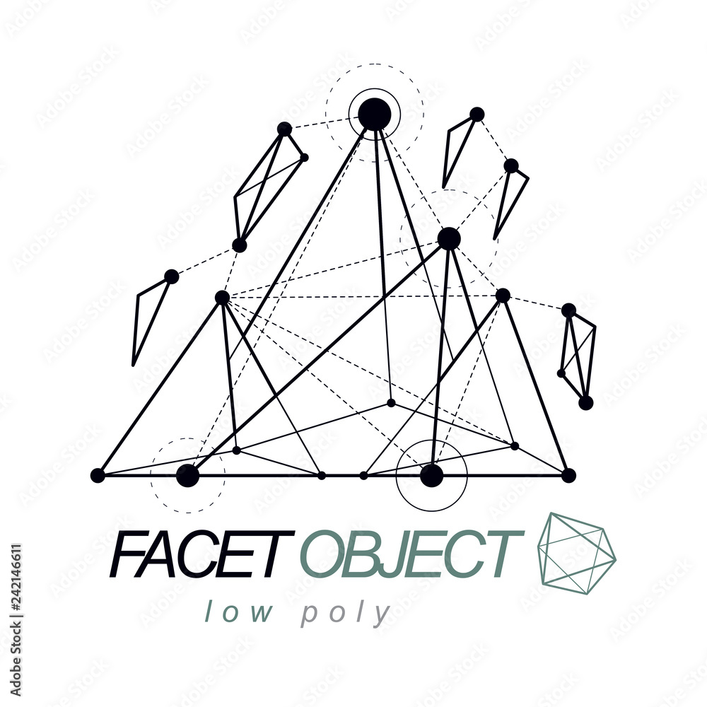 Poster 3d design, abstract vector faceted shape. technology and science conceptual emblem.