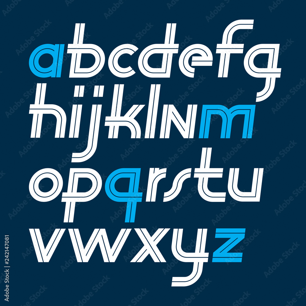 Poster vector script, trendy lowercase alphabet letters set created with white lines, can be used in poster