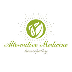 Green leaves isolated on white background. Living in harmony with nature concept, green health idea vector logo.