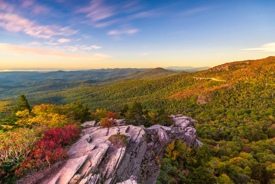 Blue Ridge Mountains landscape at Linn Cove Viaduct and Grandfather Mountain
