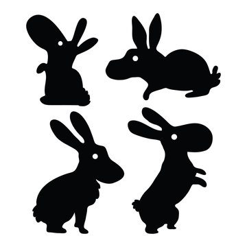 vector illustration of beautiful bunny silhouettes print in cartoon Scandinavian style