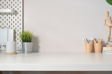 Modern minimalist desk workspace table and copy space