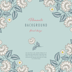 Fototapeta na wymiar Romantic floral background with stylized flowers. Greeting card or invitation template