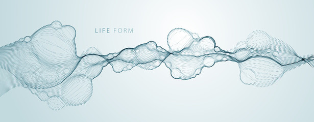 Bubbled abstract vector fluid particle flow, nano medical technology, microbiology science fiction theme illustration. © Sylverarts
