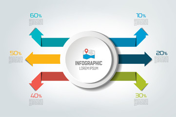 Circle label with 6 arrows infographics.