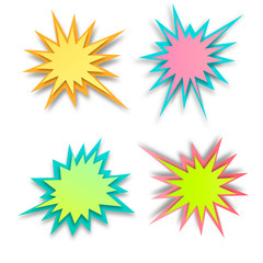 Set of paper style abstract backgrounds, bang or explosion bubbles isolated on white background