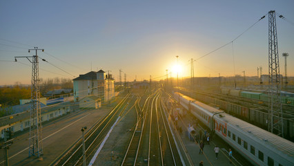 Naklejka na ściany i meble Trans Siberian railway track platform landscape view in Russia
