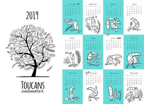 Toucans, calendar 2019 design