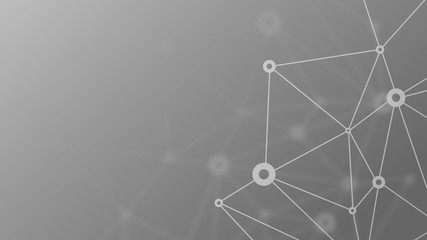 Abstract futuristic crypto blockchain. White dots and shapes in triangles. Modern digital technology concept texture for banner or web design