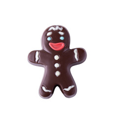 Chocolate Christmas gingerbread man isolated over white background
