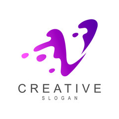 letter v water splash vector logo design