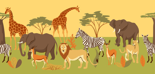 Seamless pattern with African savanna animals.