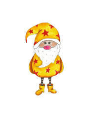 Obraz premium Watercolor scandinavian winter elf in yellow isolated on white,