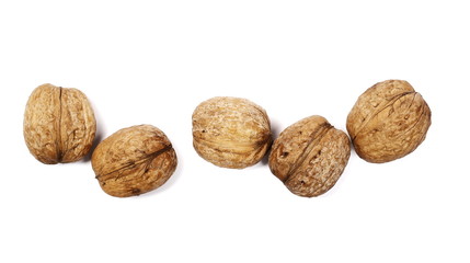 Walnuts, isolated on white background, top view