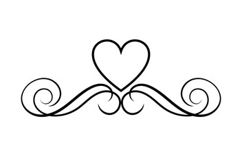 Vector Filigree with Heart, Design Element, Isolated, Valentines Day Decoration.