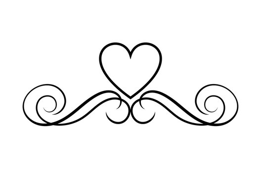 Vector Filigree with Heart, Design Element, Isolated, Valentines Day Decoration.